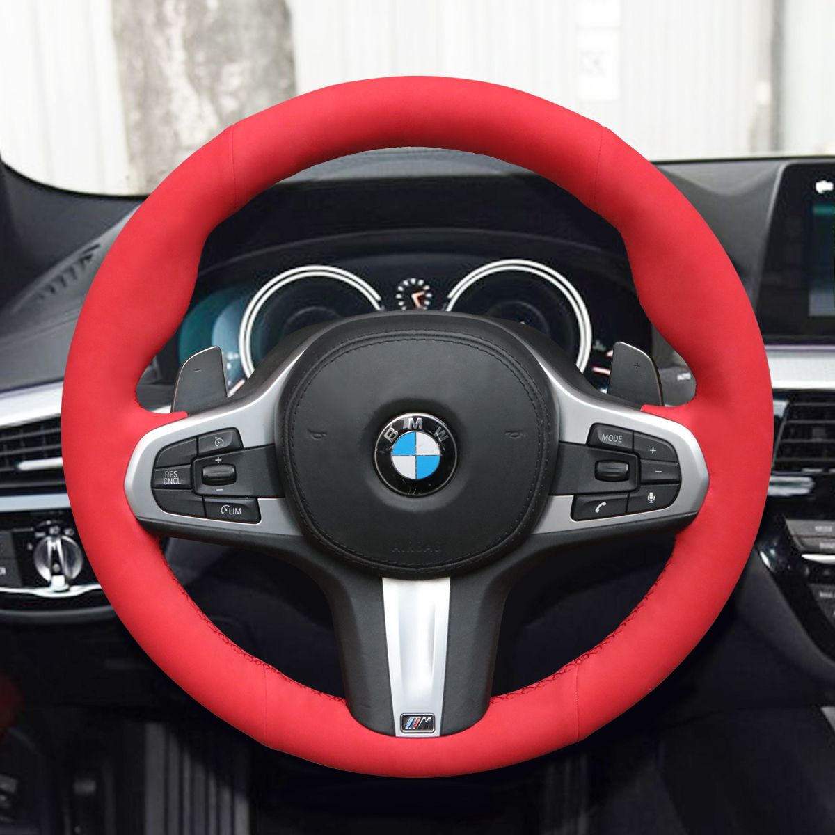 Loncky Auto Custom Fit OEM Red Suede Leather Car Steering Wheel Cover for BMW G30 525i 530i 530d